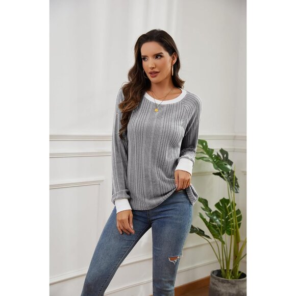 Women Long Sleeve Shirt Polyester Size Large Crewneck Tunic Casual - Picture 2 of 6